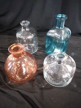Set of 4 Colored Glass Bud Vases - Clear, Amber, Teal